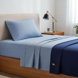 RALPH LAUREN Polo BLUE Chambray 4 Piece‎ Twin Sheet Set 100% Cotton NEW